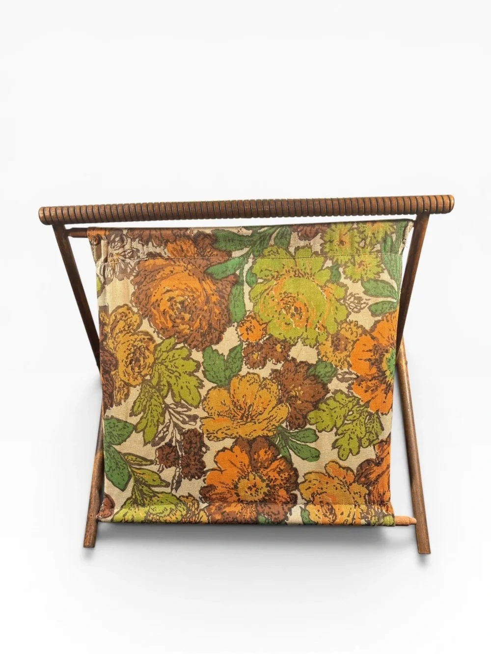 VTG MCM Wood Floral Tapestry Folding Yarn Knitting Sewing Caddy Grandmacore